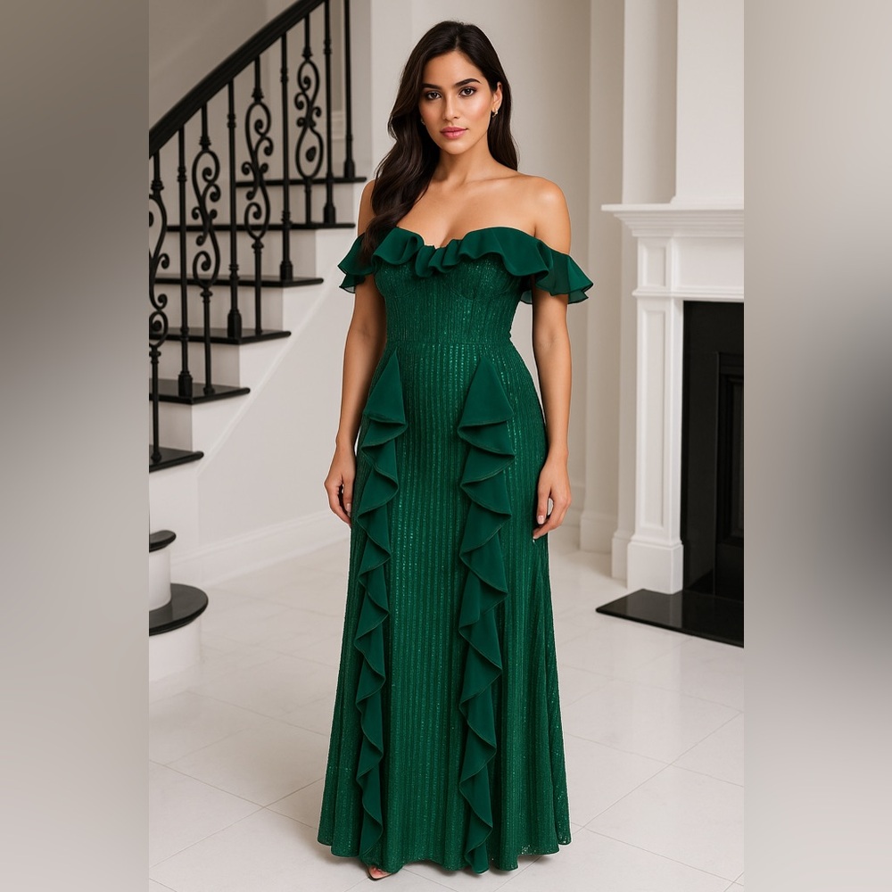 Elegant Green Off-Shoulder Dress